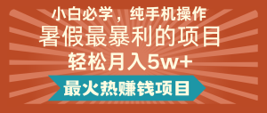 2024暑假最赚钱的项目，简单无脑操作，每单利润最少500+，轻松月入5万+-网创资源总站