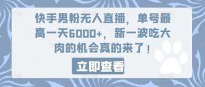 快手男粉无人直播，单号最高一天6000+，新一波吃大肉的机会真的来了-网创资源总站