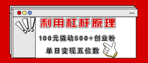 （11859期）利用杠杆100元撬动500+创业粉，单日变现5位数-网创资源总站