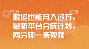（11874期）搬运也能月入过万，最新平台分成计划，一万播放一百米，一分钟一个作品-网创资源总站