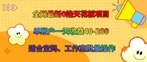 全网最新0撸天花板项目 单账户一天收益40-200 适合宝妈、工作室批量操作-网创资源总站