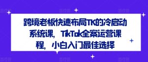 跨境老板快速布局TK的冷启动系统课，TikTok全案运营课程，小白入门最佳选择-网创资源总站