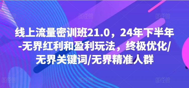 线上流量密训班21.0,24年下半年-无界红利和盈利玩法,终极优化/无界关键词/无界精准人群-网创资源总站