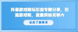 抖音游戏陪玩引流专题分享,引流游戏粉,流量供给足够大-网创资源总站
