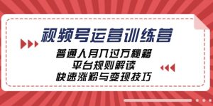 视频号运营训练营：普通人月入过万秘籍，平台规则解读，快速涨粉与变现-网创资源总站