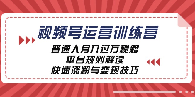 视频号运营训练营:普通人月入过万秘籍,平台规则解读,快速涨粉与变现-网创资源总站