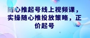 随心推起号线上视频课,实操随心推投放策略,正价起号-网创资源总站