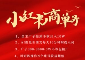 小红书商单号，AI轻松制作PLOG图文，商单接到手软3张-3k一条，每天轻松十分钟，矩阵n个账号，月入几个W-网创资源总站