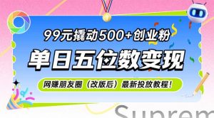 99元撬动500+创业粉，单日五位数变现，网创朋友圈(改版后-网创资源总站
