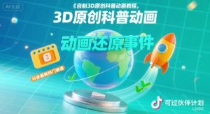 自制3D原创科普动画教程，动画还原事件，抖音最新热门赛道，可过伙伴计划-网创资源总站