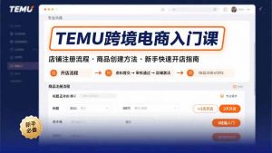 TEMU跨境电商入门课，店铺注册流程，商品创建方法，新手快速开店指南-网创资源总站