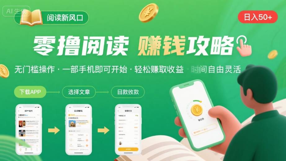 零撸阅读新风口，无门槛轻松挣，一部手机，日入 50-3张【揭秘】-网创资源总站