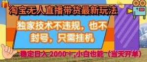 淘宝无人直播带货最新玩法,独家技术不违规,也不封号,全自动运行,只需挂着, 稳定日入2k【揭秘】-网创资源总站