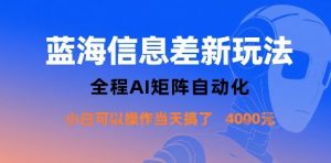 蓝海信息差新玩法，全程AI矩阵自动化小白可以操作当天搞了1k+-网创资源总站