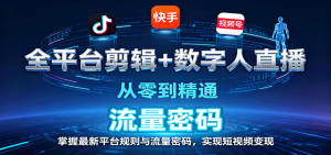 全平台剪辑+数字人直播，从零到精通，掌握最新平台规则与流量密码，实现短视频变现-网创资源总站