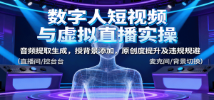 数字人短视频与虚拟直播实操，音频提取生成，背景添加，原创度提升及违规规避-网创资源总站