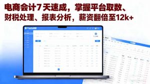 电商会计7天速成,掌握平台取数、财税处理、报表分析,薪资翻倍至12k+-网创资源总站