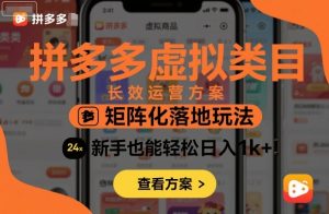 拼多多虚拟类目长效运营方案：矩阵化落地玩法，新手也能轻松日入1k+-网创资源总站