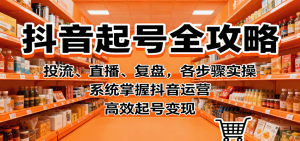 抖音起号全攻略，投流、直播、复盘，各步骤实操，系统掌握抖音运营，高效起号变现-网创资源总站