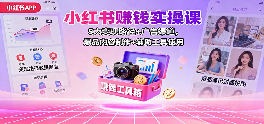小红书赚钱实操课：5大变现路径+广告渠道，爆品内容制作+辅助工具使用-网创资源总站