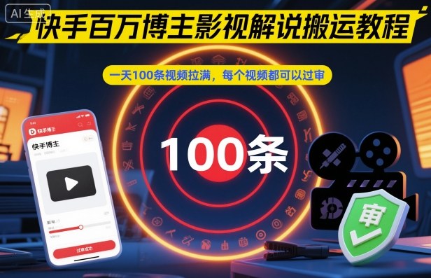 快手百万博主影视解说搬运教程，一天100条视频拉满，每个视频都可以过审-网创资源总站