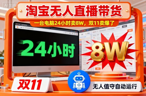 淘宝无人直播带货，一台电脑214小时卖8W，双11卖爆了【揭秘】-网创资源总站