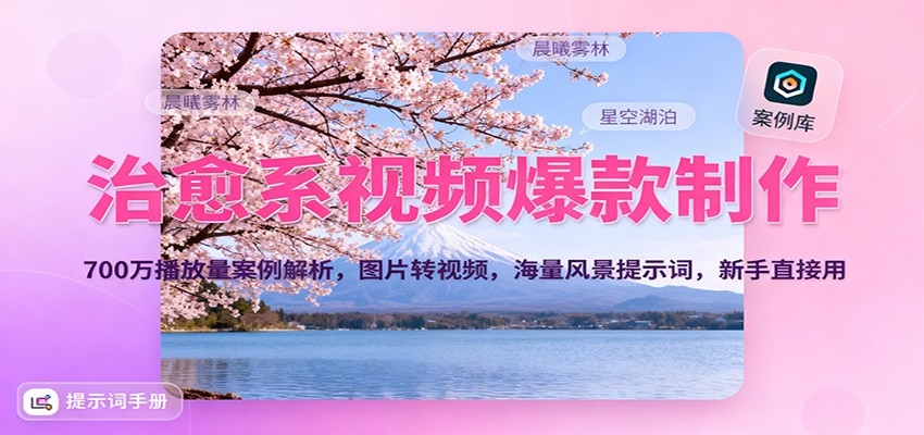 治愈系视频爆款制作，700万播放量案例解析，图片转视频，海量风景提示词，新手直接用-网创资源总站