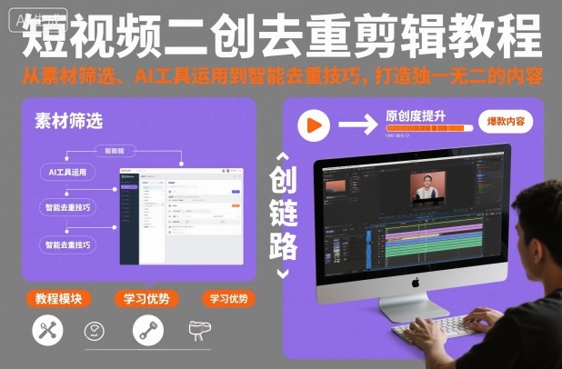 短视频二创去重剪辑教程，从素材筛选、AI工具运用到智能去重技巧，打造独一无二的内容-网创资源总站