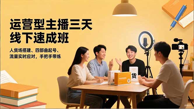 运营型主播三天线下班，人货场搭建,四部曲起号,流量实时应对，手把手带练-网创资源总站