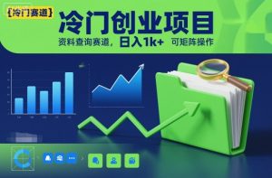 冷门创业项目，资料查询赛道，日入1k+，可矩阵操作-网创资源总站