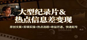 大型纪录片&热点信息差变现：原创文案+剪辑实操+热点选题+收益开通，快速起号-网创资源总站
