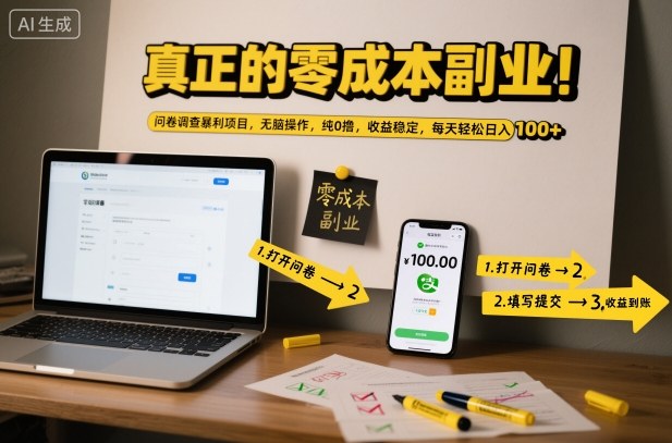 真正的零成本副业！问卷调查暴利项目，无脑操作，纯0撸，收益稳定，每天轻松日入100+【揭秘】-网创资源总站