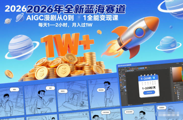 2026年全新蓝海赛道AIGC漫剧从0到1全能变现课，每天1—2小时，月入过1W-网创资源总站