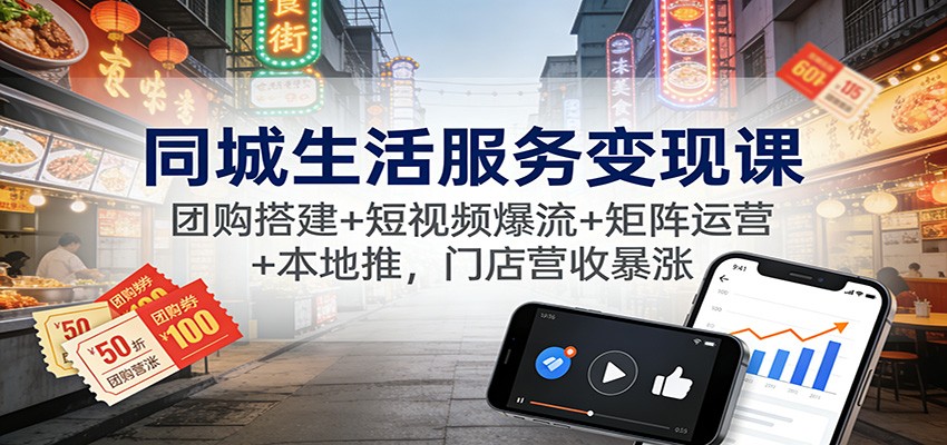 同城生活服务变现课：团购搭建+短视频爆流+矩阵运营+本地推，门店营收暴涨-网创资源总站