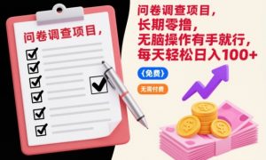 问卷调查项目，长期零撸，无脑操作有手就行，每天轻松日入100+【揭秘】-网创资源总站