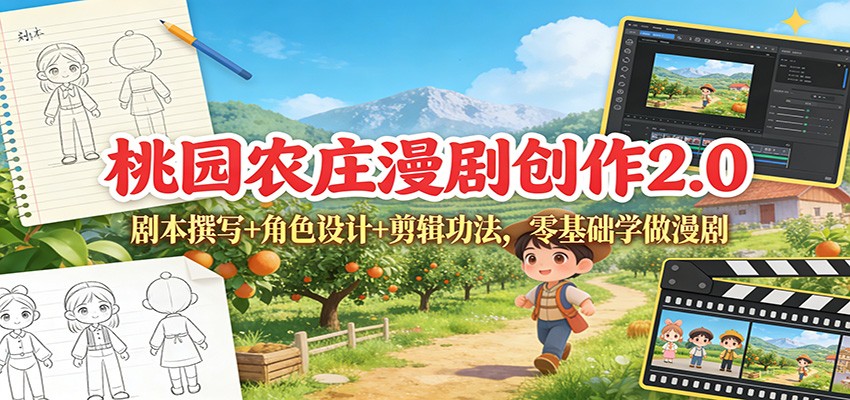 桃园农庄漫剧创作2.0：剧本撰写+角色设计+剪辑功法，零基础学做漫剧-网创资源总站