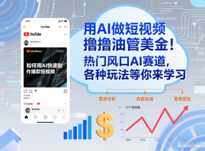 用AI做短视频撸油管美金，热门风口AI赛道，你不做我做，各种玩法等你来学习-网创资源总站