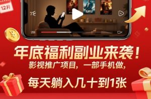 年底福利副业来袭!影视推广项目,一部手机做,每天躺入几十到1张【揭秘】-网创资源总站