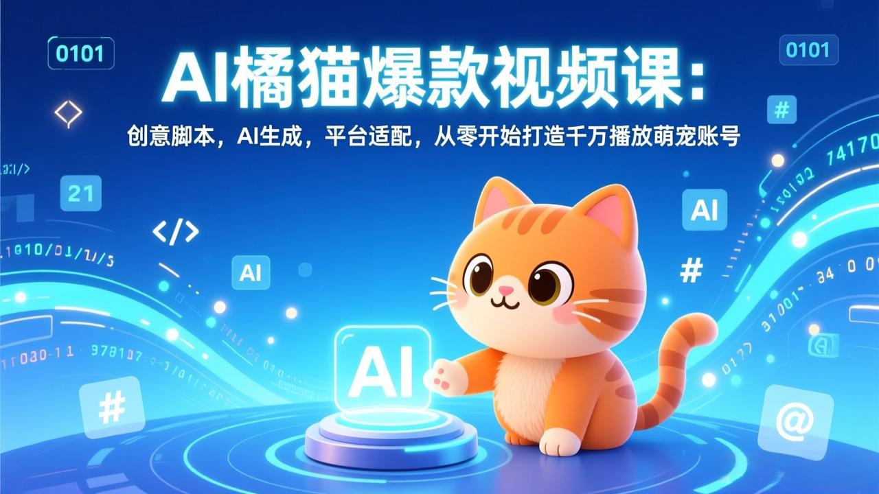 AI橘猫爆款视频课：创意脚本，AI生成，平台适配，从零开始打造千万播放萌宠账号-网创资源总站