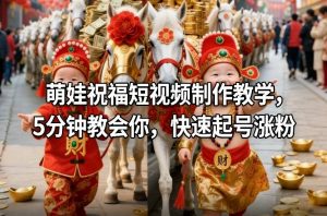 萌娃祝福短视频制作教学，5分钟教会你，快速起号涨粉-网创资源总站