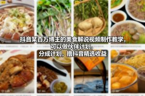抖音某百万博主的美食解说视频制作教学，可以做伙伴计划，分成计划，撸抖音精选收益(更新)-网创资源总站