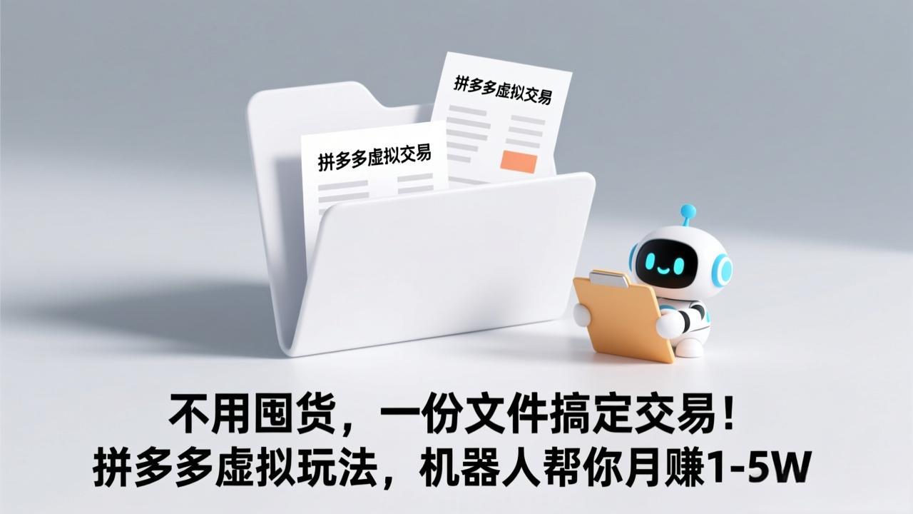 不用囤货，一份文件搞定交易！拼多多虚拟玩法，机器人帮你月赚 1-5W-网创资源总站