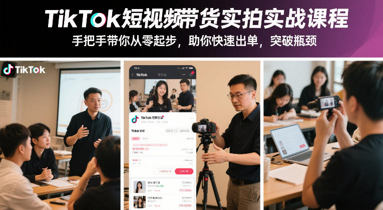 TikTok短视频带货实拍实战课程，手把手带你从零起步，助你快速出单，突破瓶颈-网创资源总站