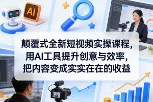 颠覆式全新短视频实操课程，用AI工具提升创意与效率，把内容变成实实在在的收益-网创资源总站