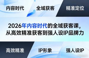 2026年内容时代的全域获客课，从高效精准获客到强人设IP品牌力-网创资源总站