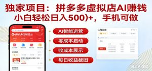 独家项目拼多多虚拟店AI赚钱，小白轻松日入500＋，手机可做-网创资源总站