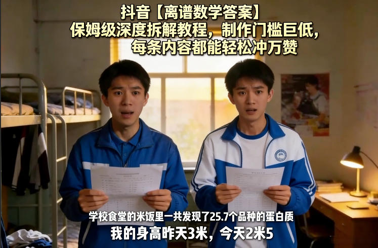 抖音【离谱数学答案】保姆级深度拆解教程，制作门槛巨低，每条内容都能轻松冲万赞，附详细步骤-网创资源总站