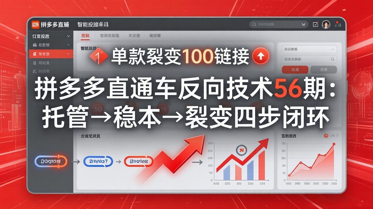 拼多多直通车反向技术56期：托管→稳本→裂变四步闭环，单款裂变100链接抢占核心流量-网创资源总站