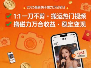 2026年最新快手磁力万合项目，1比1一刀不剪搬运热门视频，撸磁力万合收益-网创资源总站
