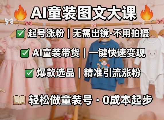 AI童装图文剪辑，某社群童装图文大课，起号涨粉、AI童装带货、爆款选品，无需出镜和拍摄-网创资源总站